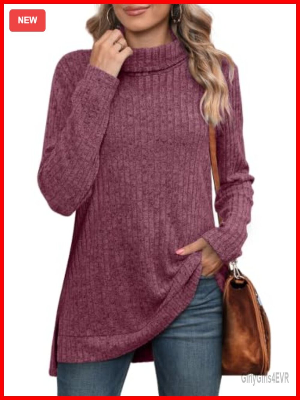 Womens Tunic Tops Turtleneck Long Sleeve Oversized Sweater Side Split High Low